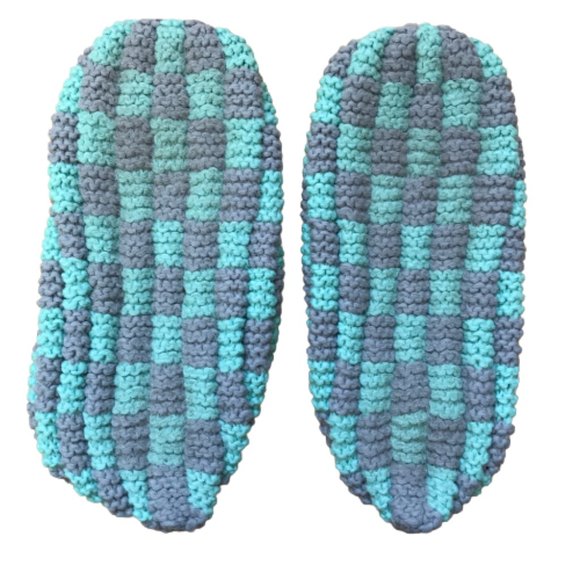 Vintage Turquoise Grey Checker Warm Cozy Slippers - Picture 5 of 6